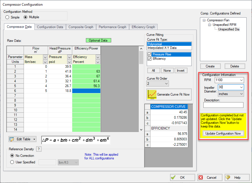 The Compressor Configuration window with the Multiple Configuration option selected is shown with the Configuartion Information section indicated with a red box.